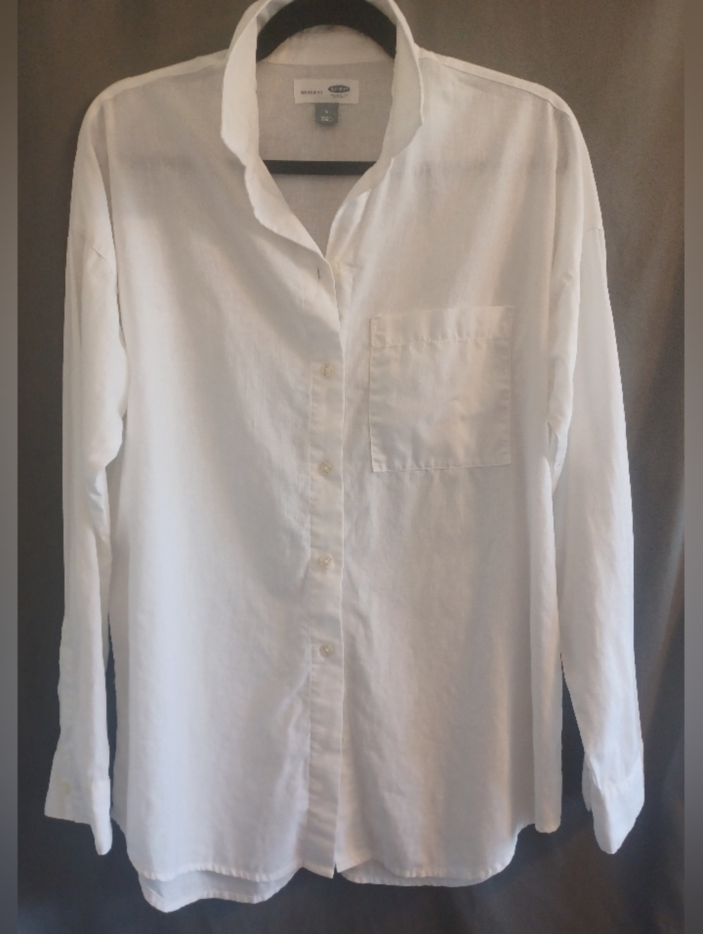Old Navy Women's White Linen Blend Long-Sleeve Button Front Boyfriend Shirt